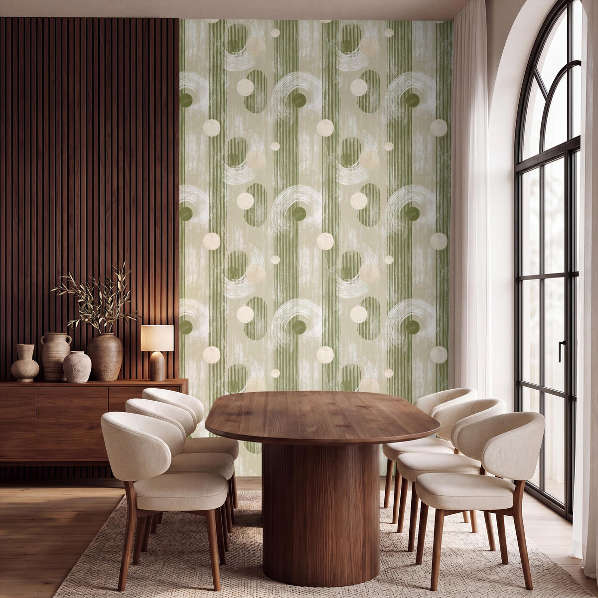 TAPETE - Künstlerisch - Modern - Grün - 160x280 cm - Olivgrün, Papier (160/280cm) - OnlyWow