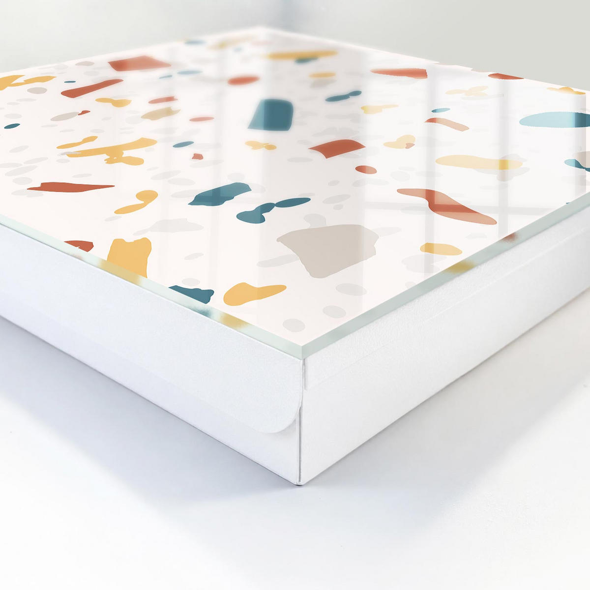 SCHLÜSSELBOX Weiß 30x30 cm – Türöffnung nach rechts - Abstrakte Komposition - Beige, Metall (30/30/5cm) - TULUP