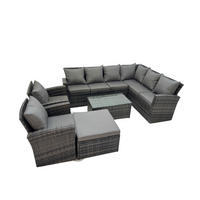 LOUNGEMÖBEL-SETS mit Couchtisch Sofa Polyrattan Dunkelgrau 9-Sitzer - Dunkelgrau/Grau, Glas/Kunststoff - Fimous