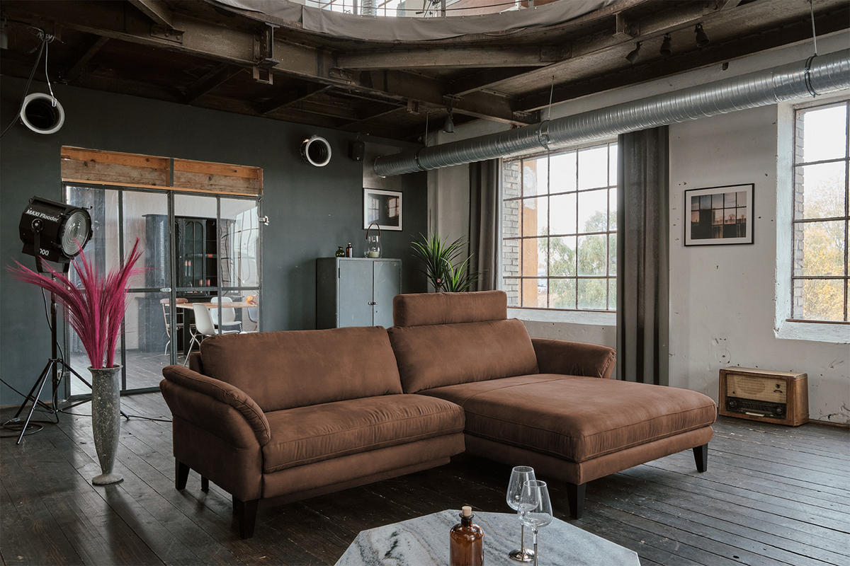 ECKSOFA MALTA Braun Webstoff - Dunkelbraun/Schwarz, Buchenholz/Textil (302/175cm) - KAWOLA