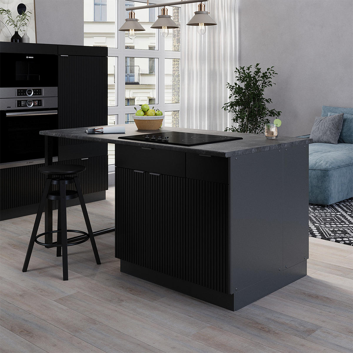 KUCHYŇSKÝ OSTROV Fame-Line, černé pruhy, 90 cm bez pracovní desky - černá/antracitová, kompozitní dřevo (90/82/60cm) - Vicco