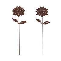 GARTENSTECKER Metall – 2er-Set Dahlien Gartendeko in Rostoptik - Rostfarben, Metall (37cm) - Homescapes