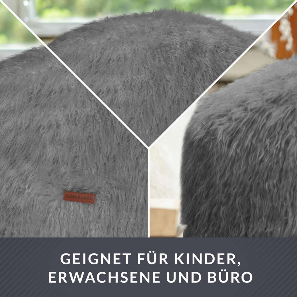 Thumbnail - Green Bean Sitzsack-Hocker, Grau, Textil, Füllung: Styroporkugeln, Rund, 45x25x45 cm, Hergestellt in Deutschland, Wohnzi...