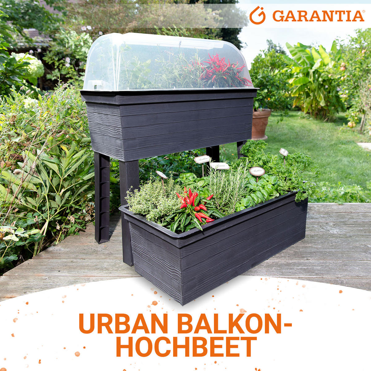 BALKON-HOCHBEET Set inkl. Anzuchthaube - Braun, Kunststoff (37/87/75cm) - GARANTIA