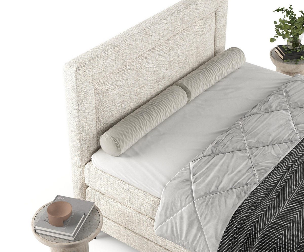 BOXSPRINGBETT Madame Creme 140/200 cm mit Matratzen und Latex-Topper - Creme/Schwarz, Holz/Holzwerkstoff (140/200cm) - Maison de Reve