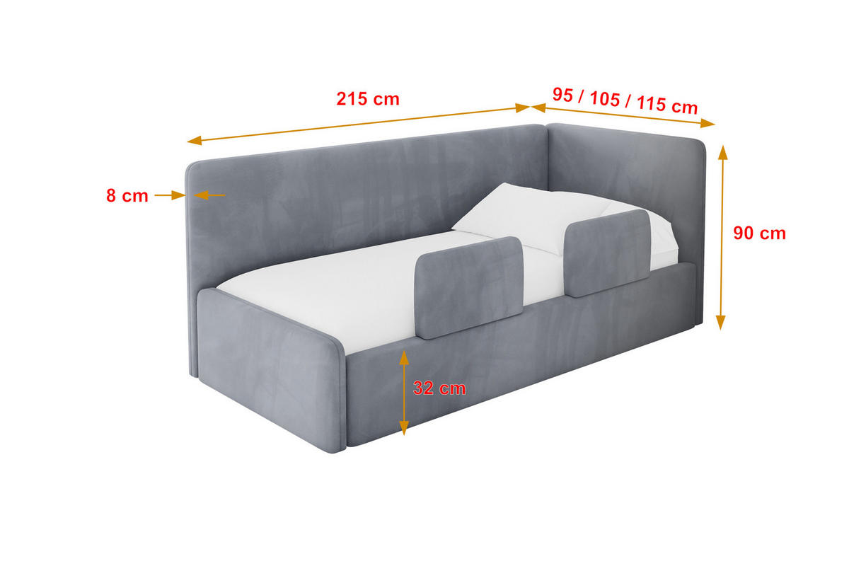 EINZELLBETT Jugendbett mit Bettkasten, Links - NORY 80x200 Grau - Grau, Holzwerkstoff/Textil (80/200cm) - ALTDECOR
