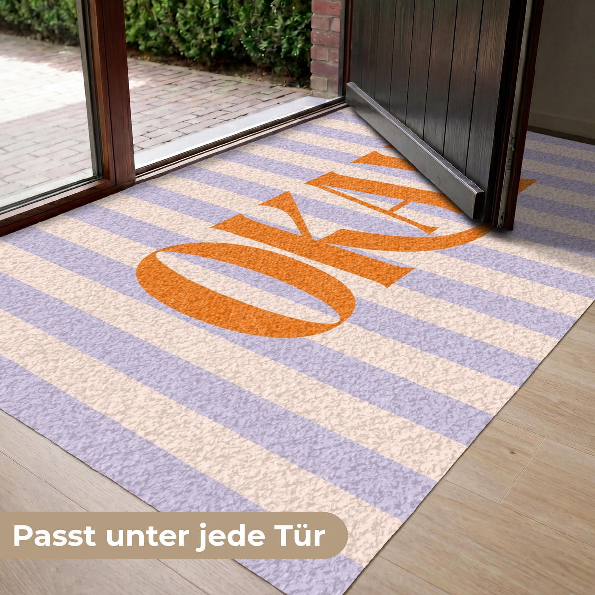 FUSSMATTE Lila – Orange – Streifen – Okay 150x90 cm - Flieder, Kunststoff (150/0.4cm) - MuchoWow