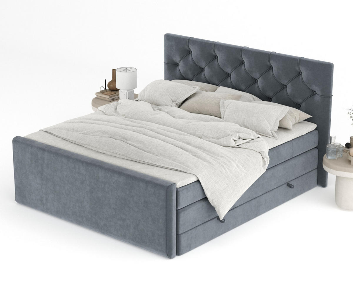 BOXSPRINGBETT Hugo Grau 140/200 cm - Schwarz/Grau, Holz/Holzwerkstoff (140/200cm) - Maison de Reve