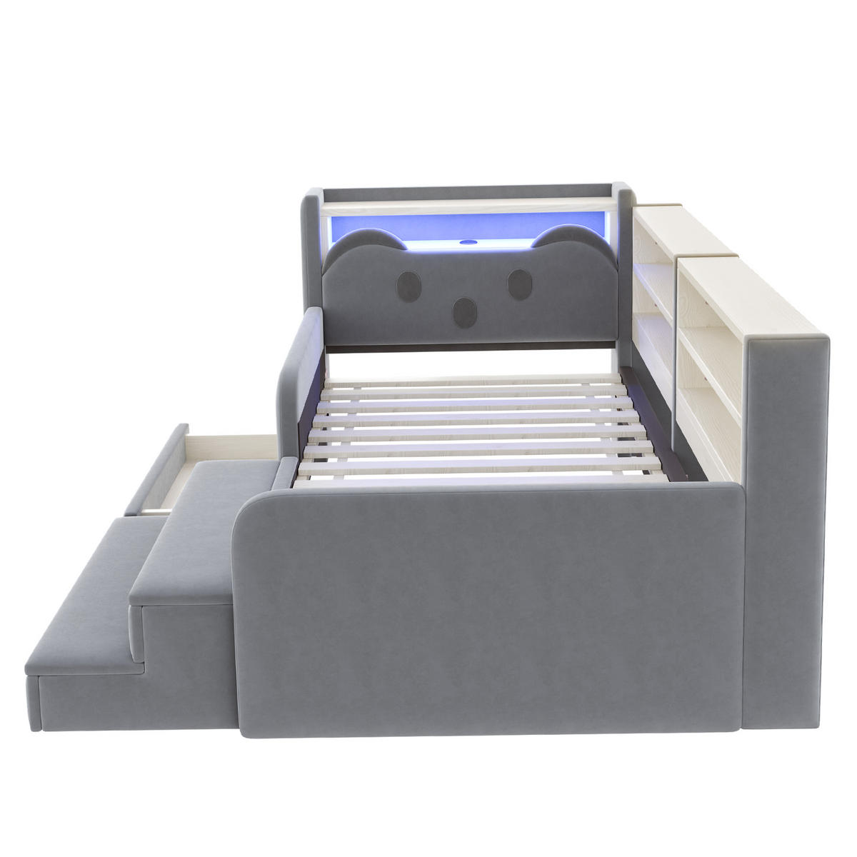 POLSTERBETT 90*200 cm mit LED, USB und Schublade, Hellgrau - Hellgrau, Textil (90/200cm) - FLIEKS