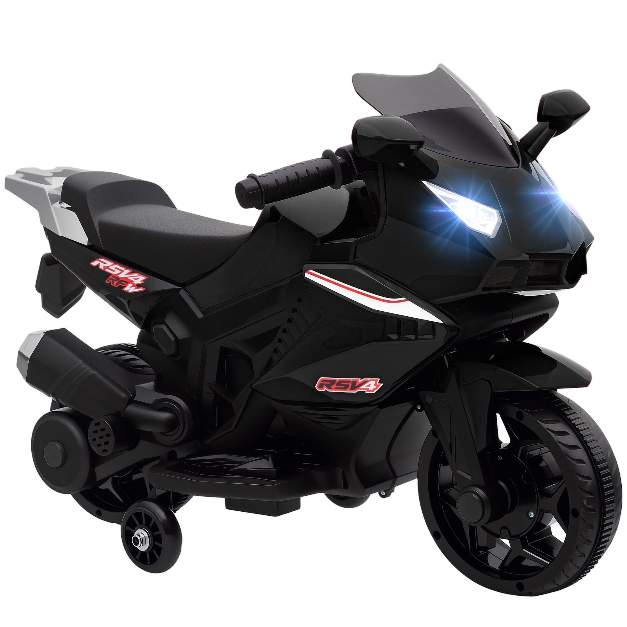 ELEKTRO-MOTORRAD DE-06194 mit Hupe, Scheinwerfer und Musik Schwarz - Schwarz, Kunststoff/Metall (75/36/49cm) - ComfortXL