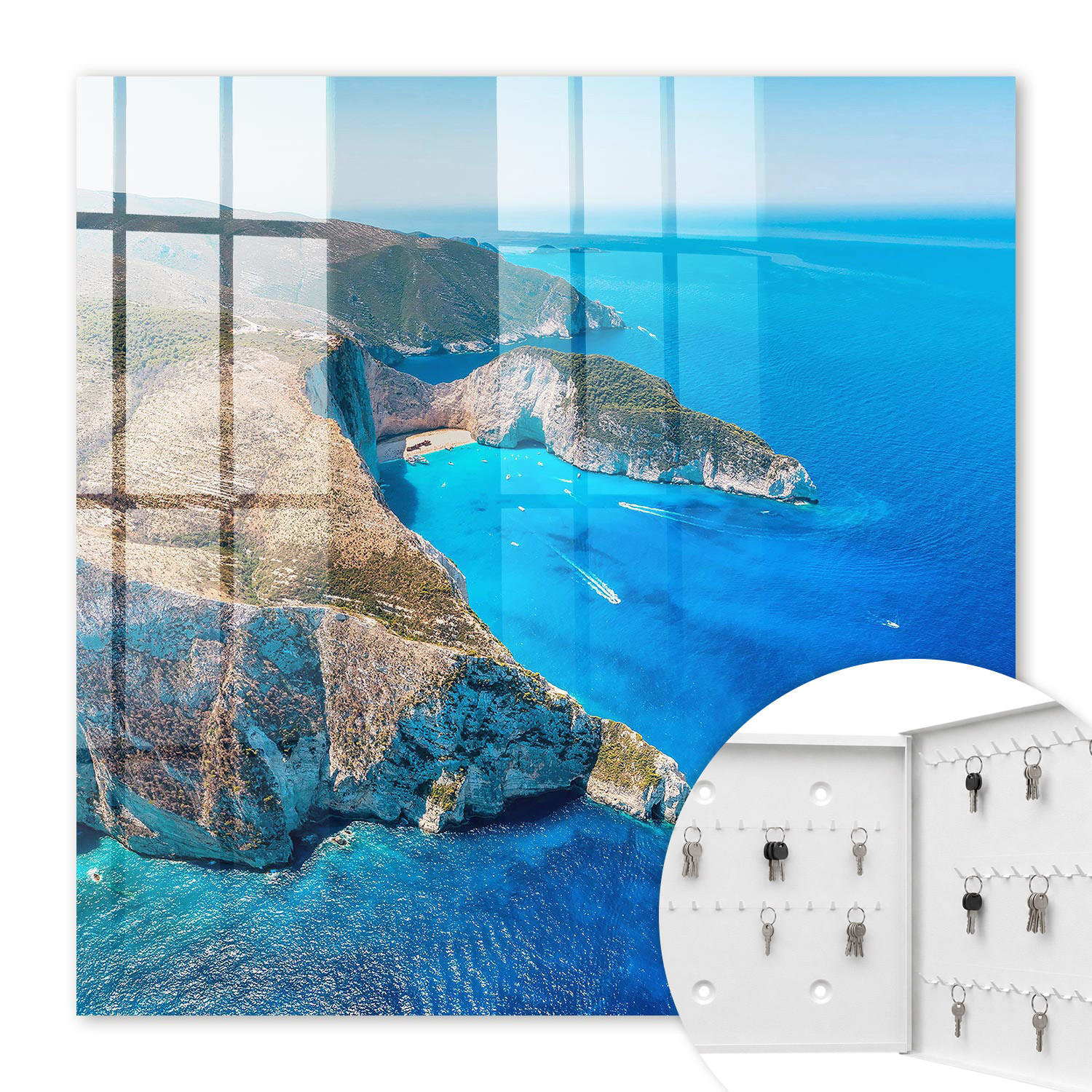 SCHLÜSSELBOX Weiß 30x30 cm – Türöffnung nach rechts - Französische Riviera - Blau, Metall (30/30/5cm) - TULUP