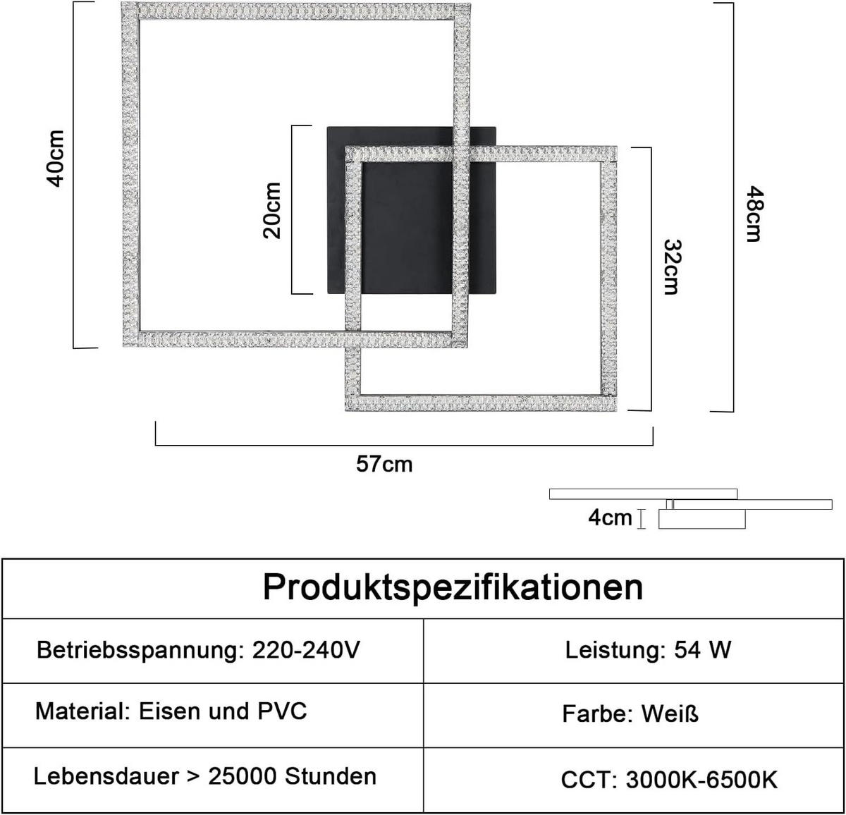 LED-DECKENLEUCHTE Beatrice 57/48/9 cm - Schwarz, Metall (57/48/9cm) - Nettlife