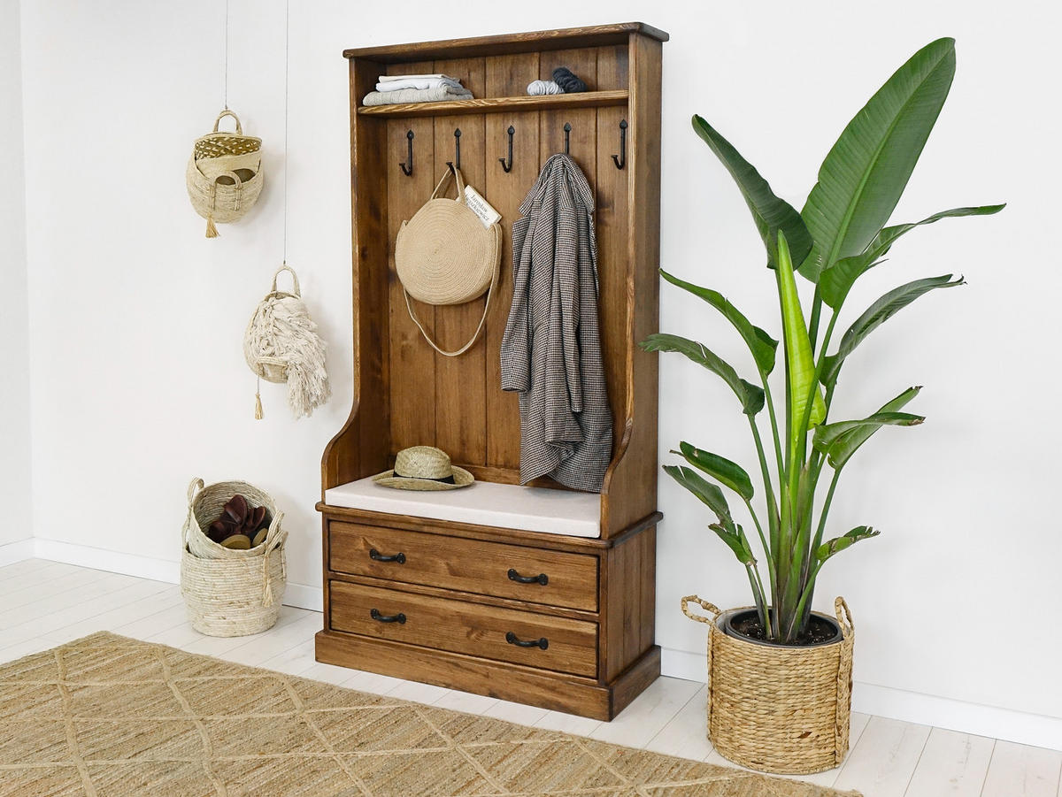 GARDEROBENSCHRANK aus Massivholz Rustyk - Dunkelbraun/Beige, Holz (100/190/40cm) - Seart