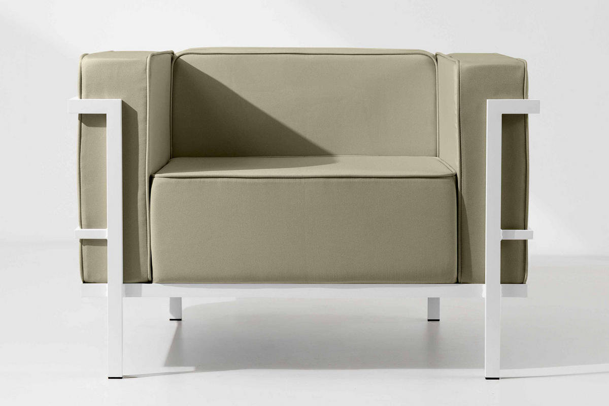 GARTENSESSEL TRIGLO Stahlgestell, Modern, Weiß/Beige - Beige/Weiß, Textil/Metall (99/70/69cm) - KONSIMO®
