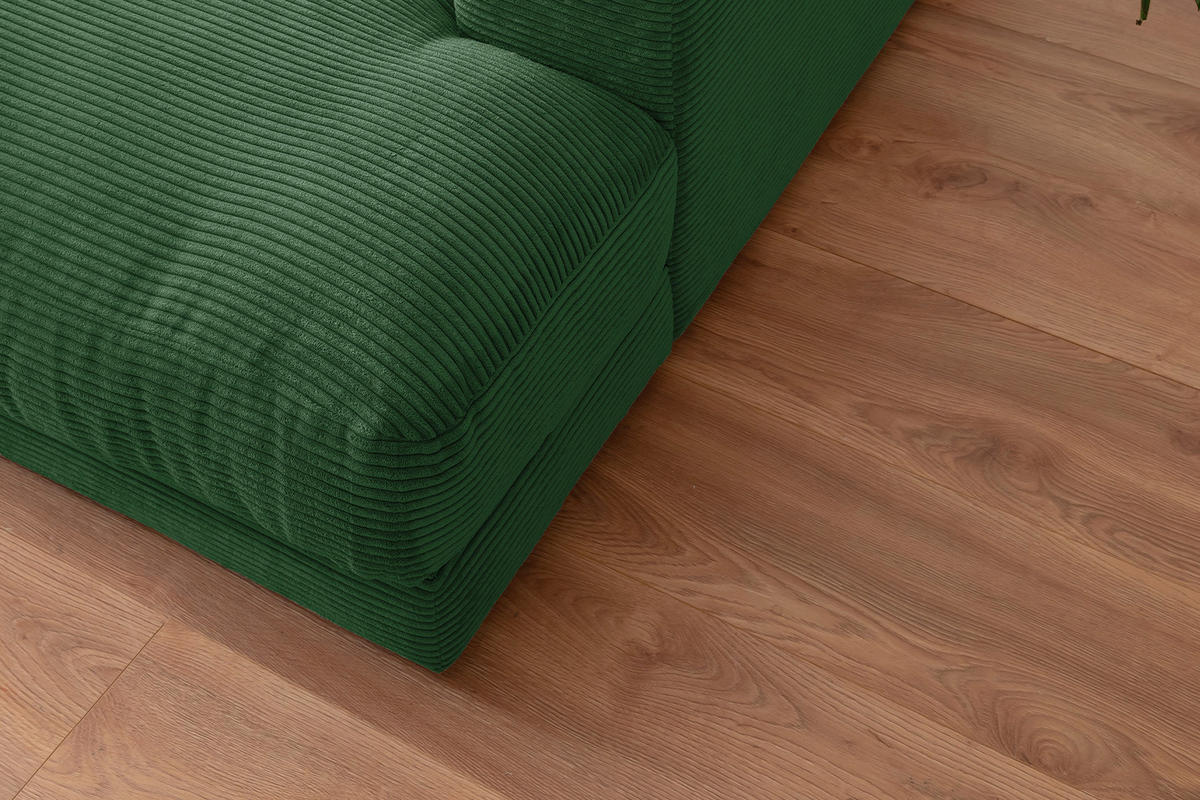 BIG SOFA XL MIT TABLETT NATUR MADELINE Smaragdgrün Cord - Smaragdgrün/Schwarz, Kunststoff/Textil (290/85/190cm) - KAWOLA