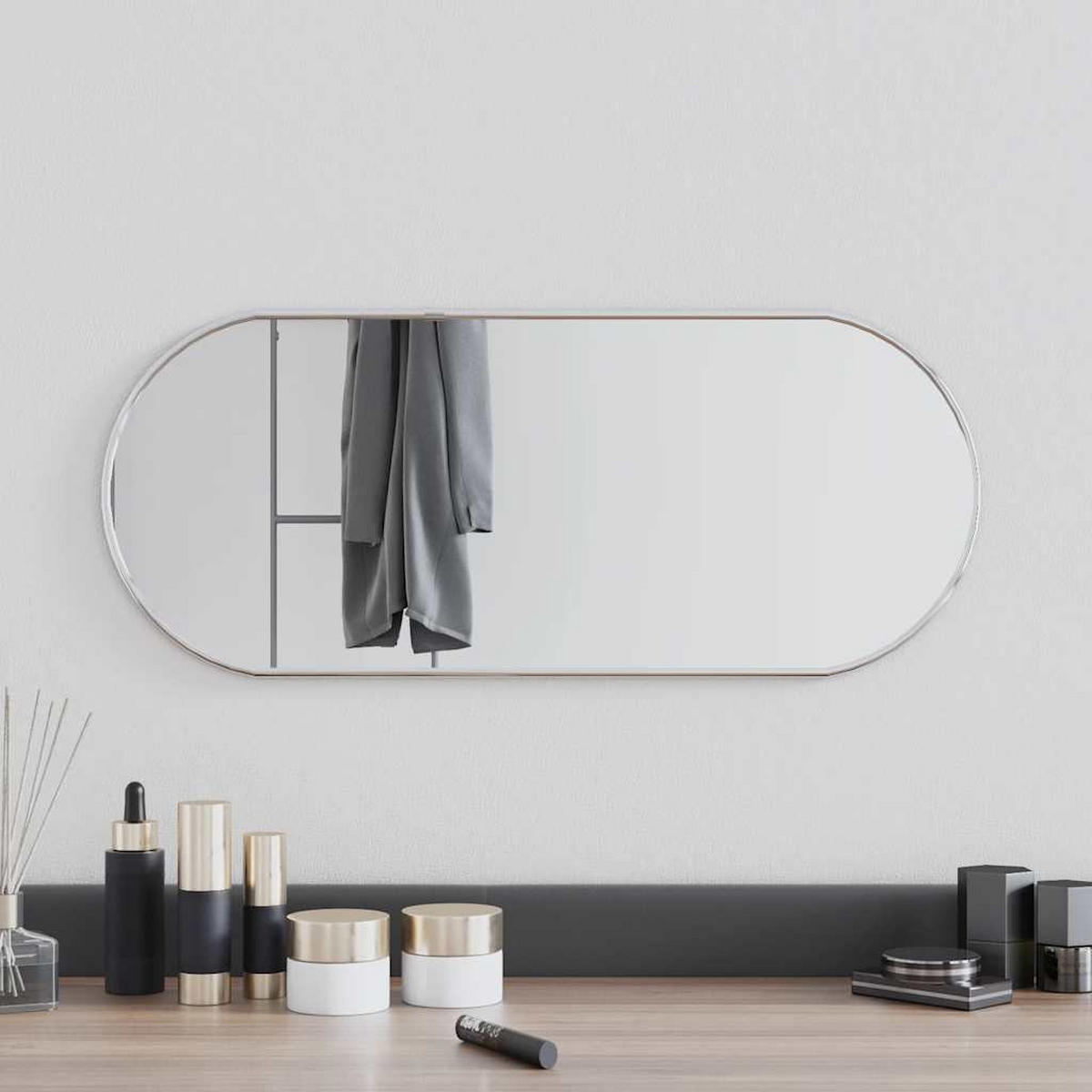 WANDSPIEGEL Silbern 60x25 cm Oval - Silberfarben, Glas (25/60/1cm) - furnicato