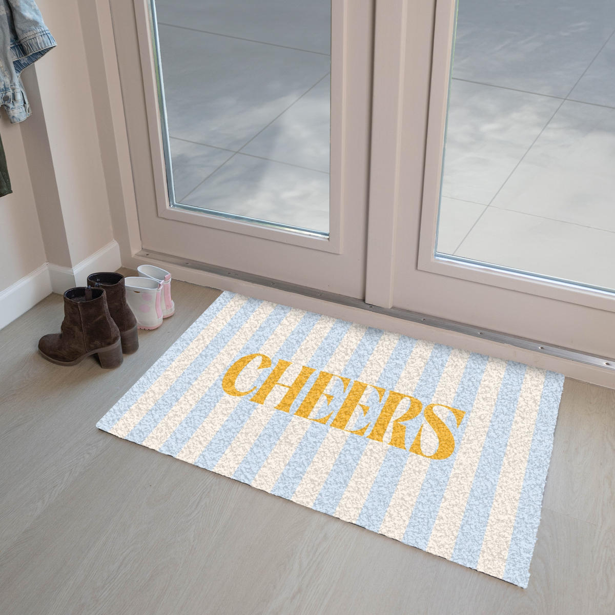 FUSSMATTE Orange – Blau – Streifen – Cheers 90x60 cm - Hellblau, Kunststoff (90/0.4cm) - MuchoWow