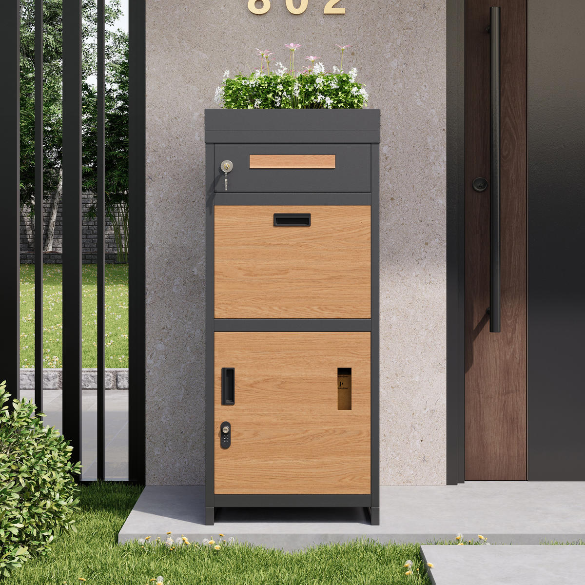 PAKETBRIEFKASTEN abschließbar Pflanzkasten integriert - Grau, Metall (50/118.5/37cm) - Fortuna Lai