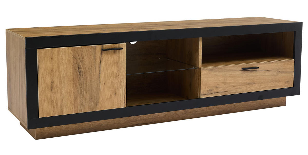 TV-LOWBOARD Led Schwarz-Eichenfarben 160/40/50 cm - Schwarz, Holz (160/50/40cm) - PANGIVO