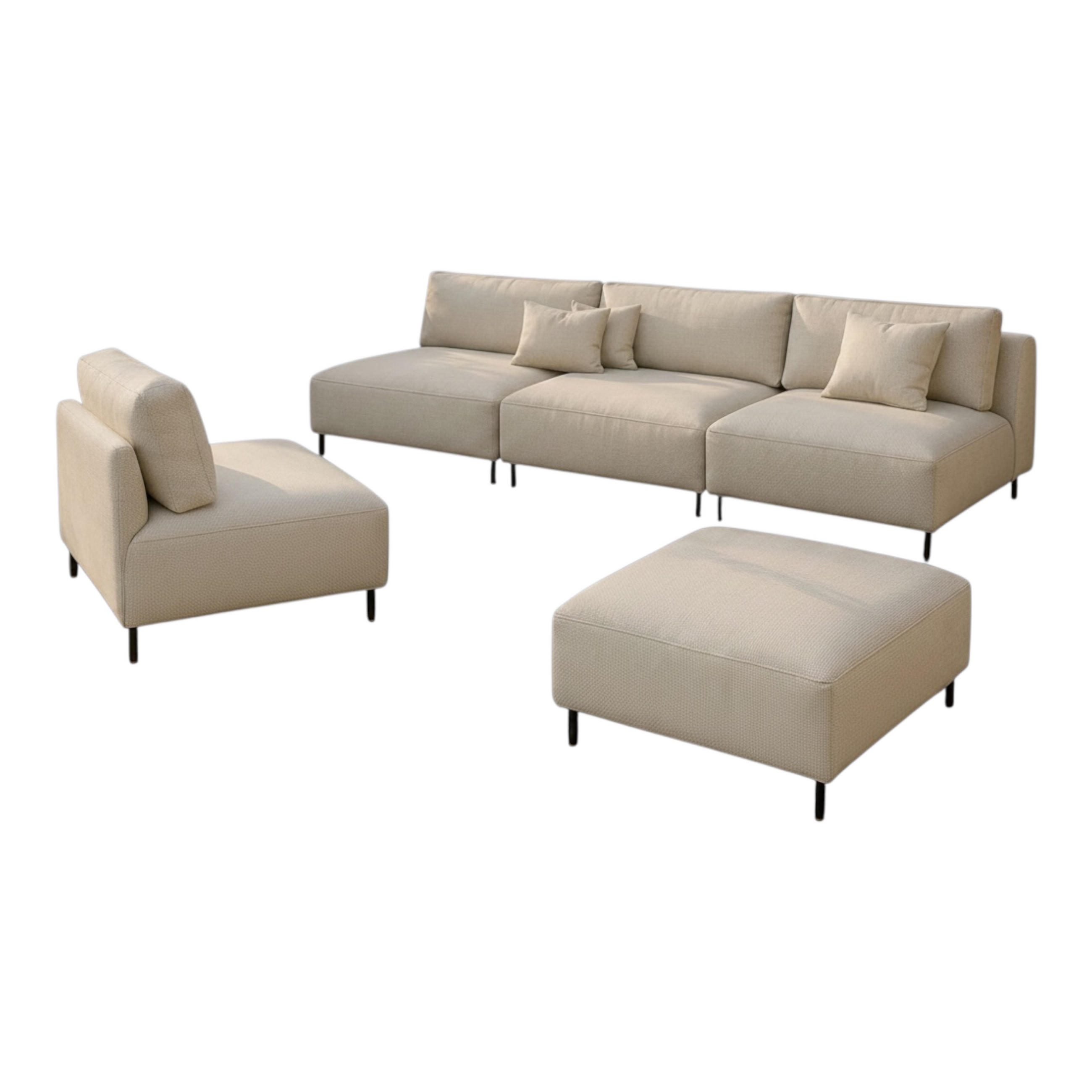 GARTEN Lounge Set SUN – Outdoor Möbel Set mit Sofa, Sessel und Hocker, UV-beständig und wasserabweisend - Creme, Textil - A&J MöbelLand
