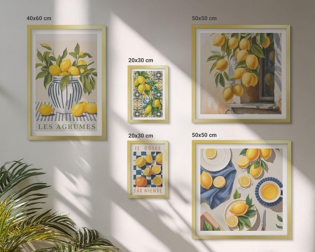 BILDER SET 5er Set - 50x50 cm & 20x30 cm & 40x60 cm Goldrahmen - Rustikale Cocktails mit Olivenblüten - Goldfarben, Kunststoff (40/60cm) - TULUP