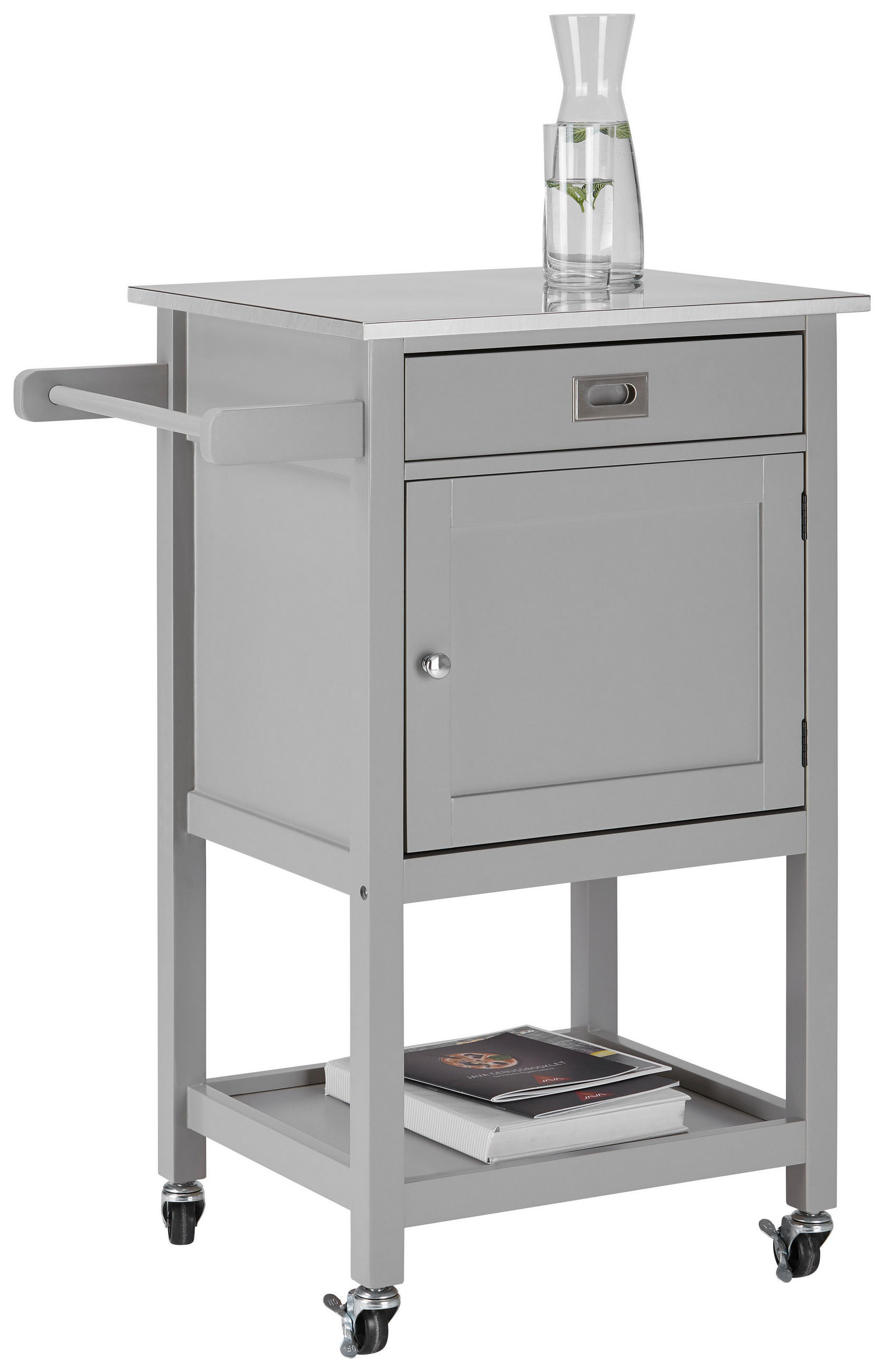 ROLLWAGEN Hendrik Grau Echtholz/MDF - Grau, Holz (65/91.5/45cm) - Bessagi Home
