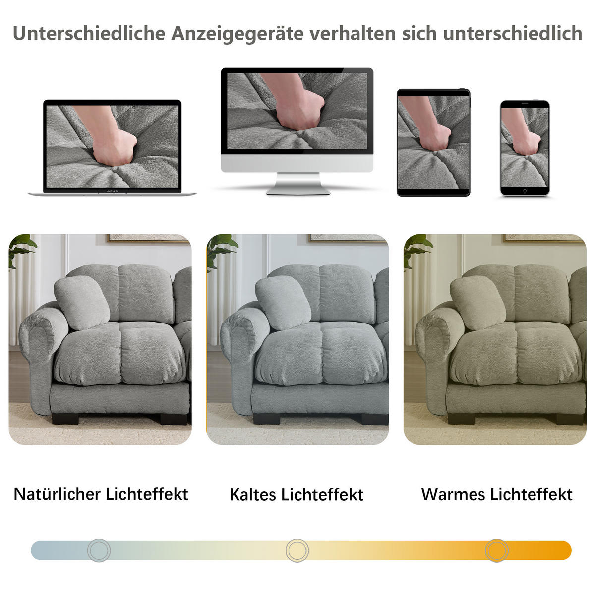 SOFA 330/149/90 cm in Hellgrau aus Chenille mit modularer Ottomane - Hellgrau, Textil (149/90/330cm) - Flora Grace