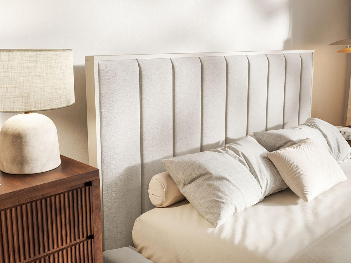 POLSTERBETT Togents Hellbeige mit Chenillebezug, Bettkasten und LED, 180x200 cm - Ecru, Textil (180/200cm) - Selsey