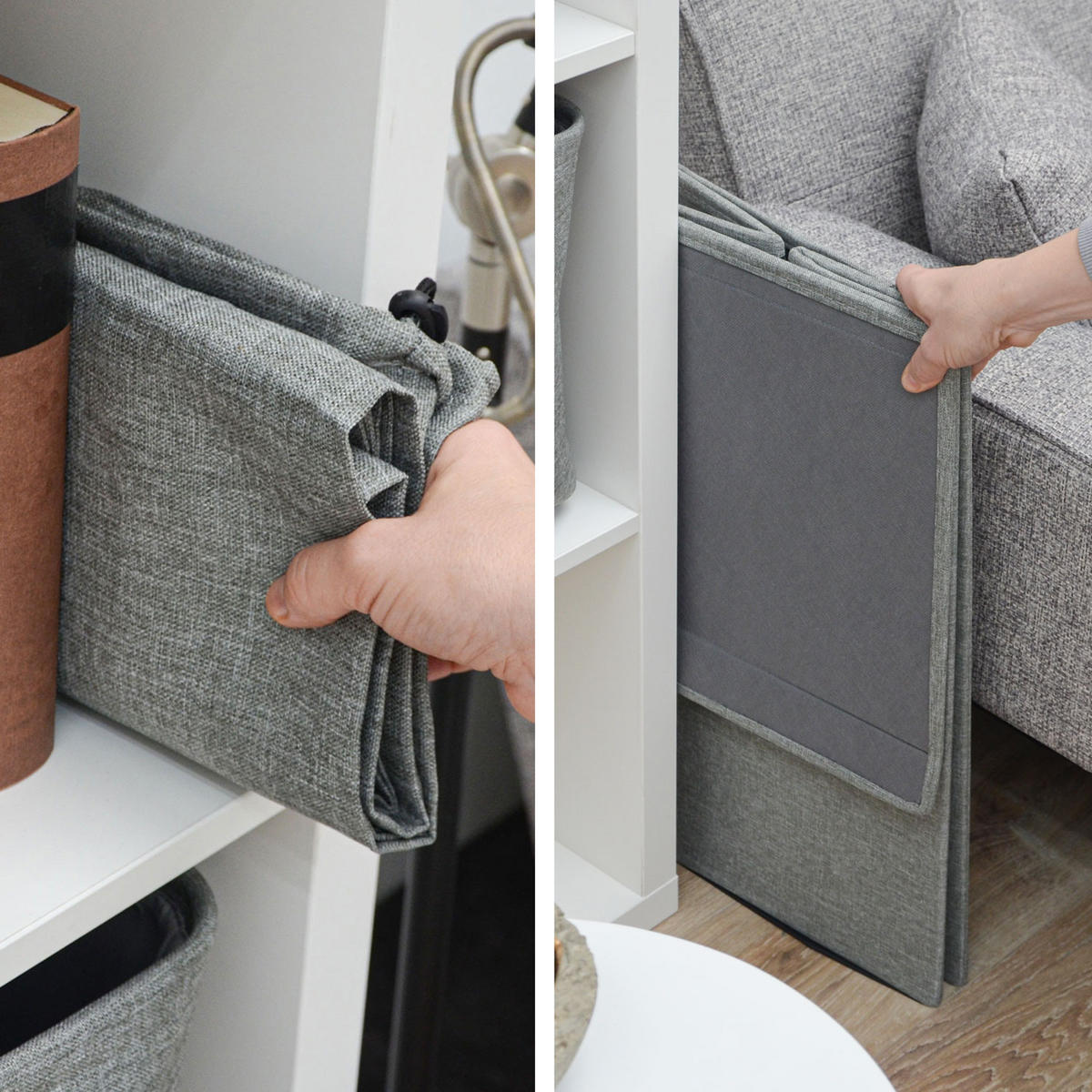 WÄSCHEKORB mit Wäschesack 30/30/60 cm Hellgrau - Grau, Kunststoff (30/60/30cm) - Dunedesign