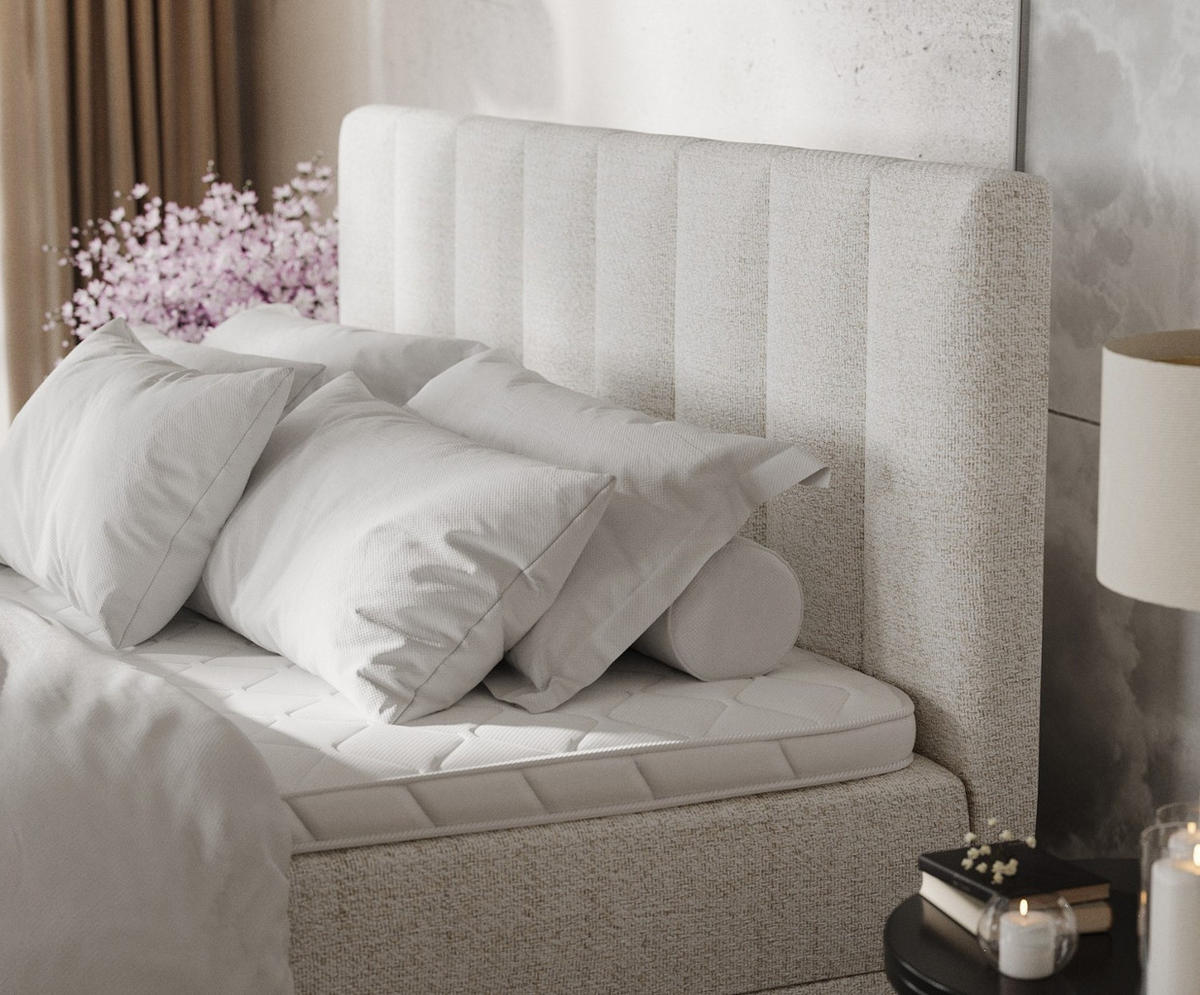 BOXBETT Lusso 180/200 cm Creme im Neve Stoff - Creme/Schwarz, Holz/Holzwerkstoff (180/200cm) - AltaBeds