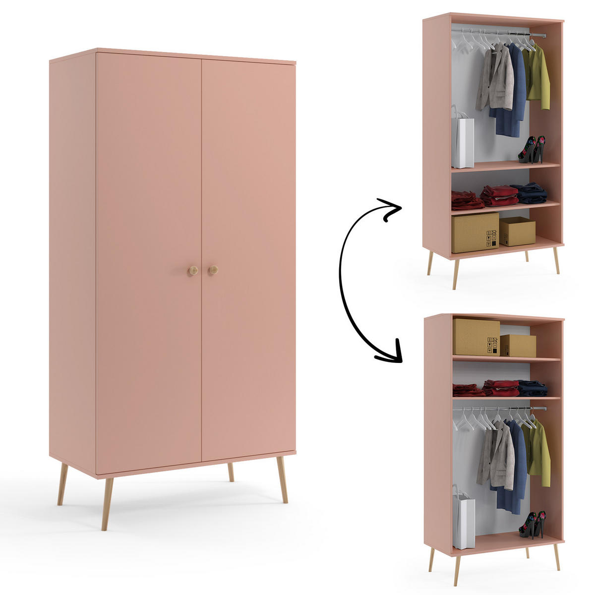 KLEIDERSCHRANK Ikon, Rosa, mit Kleiderstange - Rosa, Holzwerkstoff (100/202/52cm) - Bettso