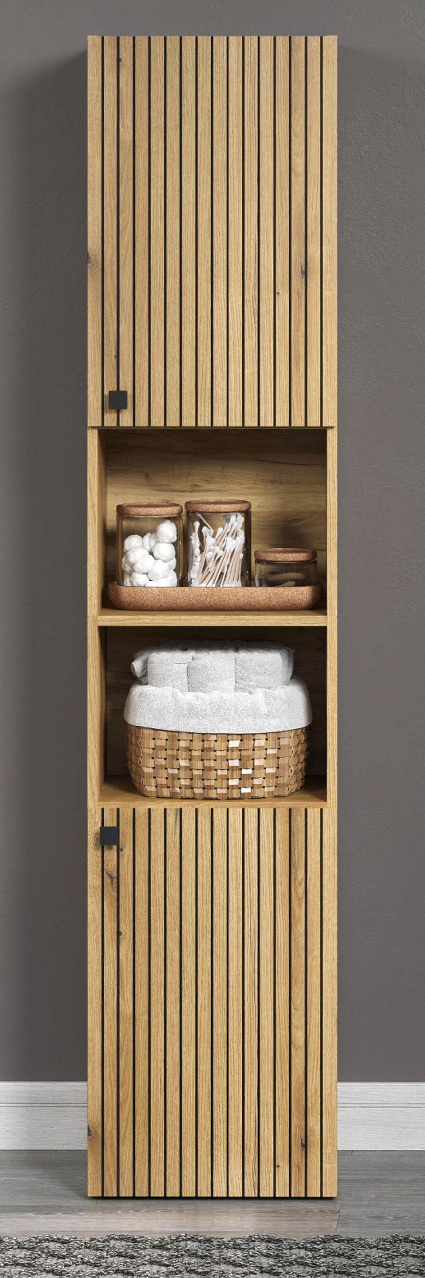 HOCHSCHRANK Evoke Eiche 40 x 186 cm, Badschrank mit 6 Fächern - Eichefarben/Schwarz, Holzwerkstoff/Kunststoff (40/186/3cm) - Top.Furn
