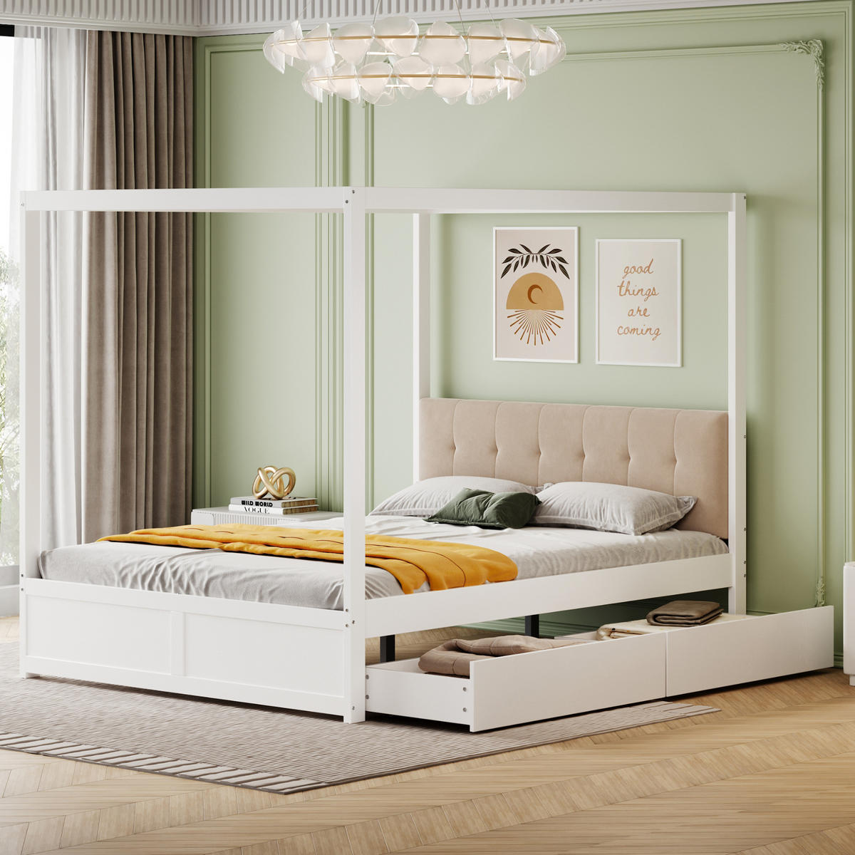 BETT mit Kopfteil 140/200 cm in Weiß – mit 2 Schubladen & inkl. Lattenrost - Weiß, Holz (140/200cm) - BEAOK