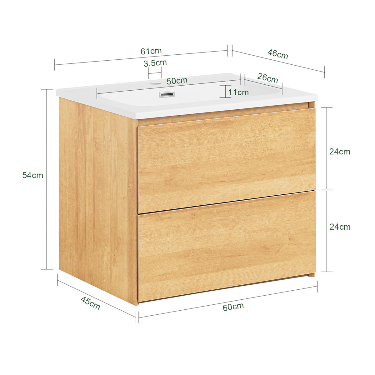WASCHTISCHKOMBI Natur - Braun, Keramik/Holzwerkstoff (61/54/46cm) - SoBuy