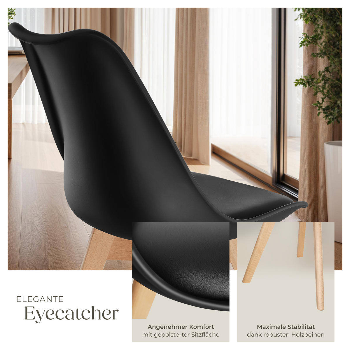 ESSZIMMERSTUHL 6er Set Friederike 49 x 56 x 82,5 cm schwarz - Schwarz, Textil (49/82.5/56cm) - tectake
