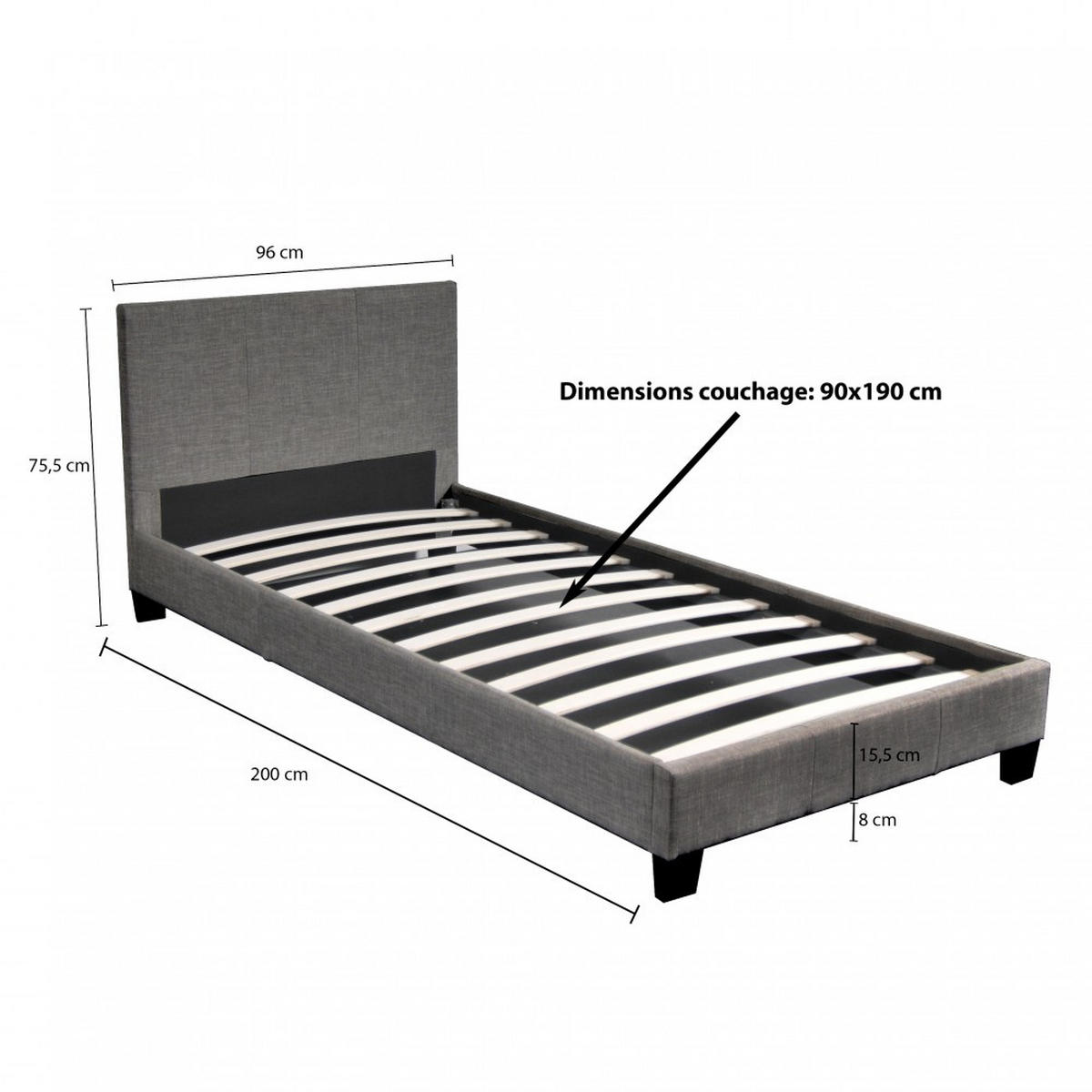 BETT DUBLIN mit Lattenrost / Bett 90x190 - Dunkelgrau - Dunkelgrau, Holzwerkstoff (90/190cm) - Weber Industries