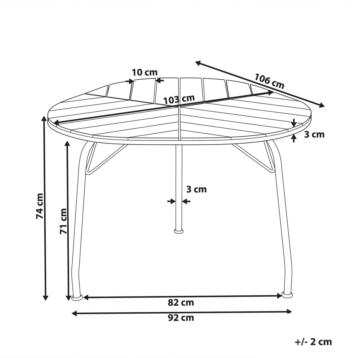 GARTENTISCH Heller Holzfarbton Varenna - Hellbraun/Schwarz, Holz (106/103/74cm) - Beliani