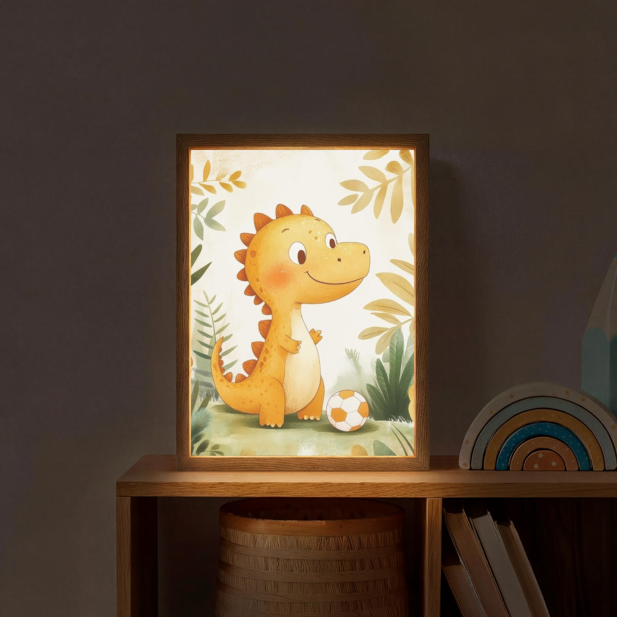 NACHTTISCHLAMPE MIT AKKU Dino - Fußball - Orange 30x40 cm - Beige, Holzwerkstoff (8/30/40cm) - OnlyWow