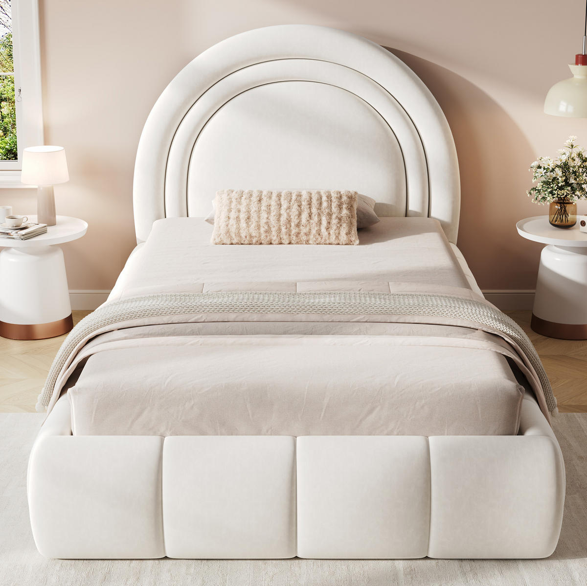 POLSTERBETT 90/200 cm Beige mit Hydraulik und Lattenrost ohne Matratze - Beige, Textil (90/200cm) - MIVRAY