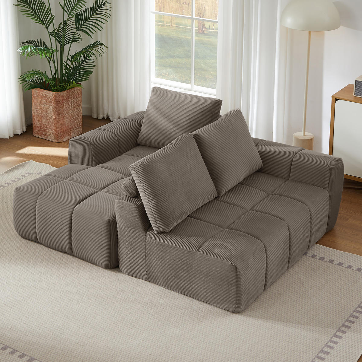 ECKSOFA mit segmentierter Polsterung, Taschenfederkern und abnehmbaren Kissen, Taupe - Taupe, Textil (255/162cm) - Redom