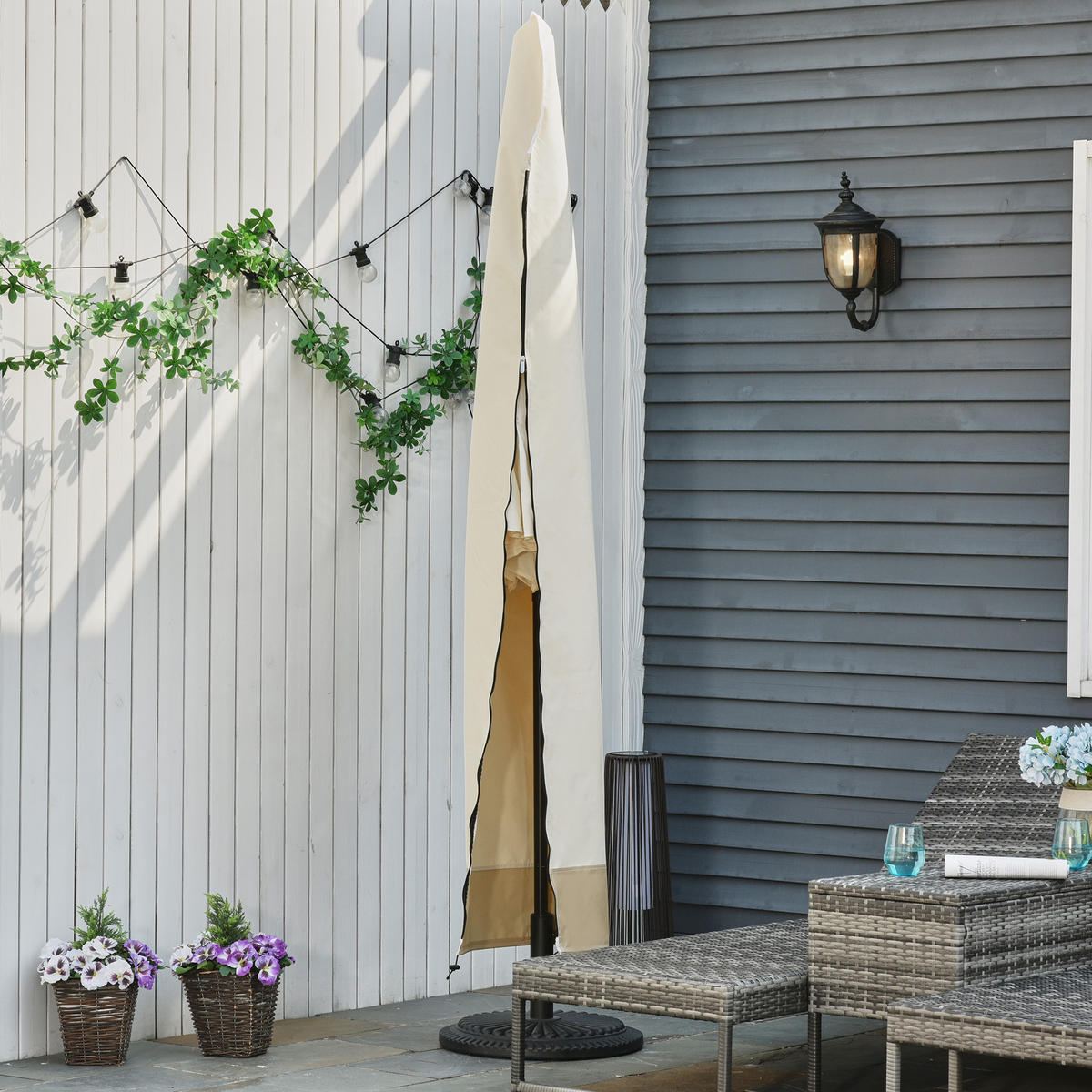 SCHUTZHÜLLE, Oxford mit kunststoff-Beschichtung, Beige + Kaffeebraun - Multicolor, Kunststoff (56/220/56cm) - Outsunny