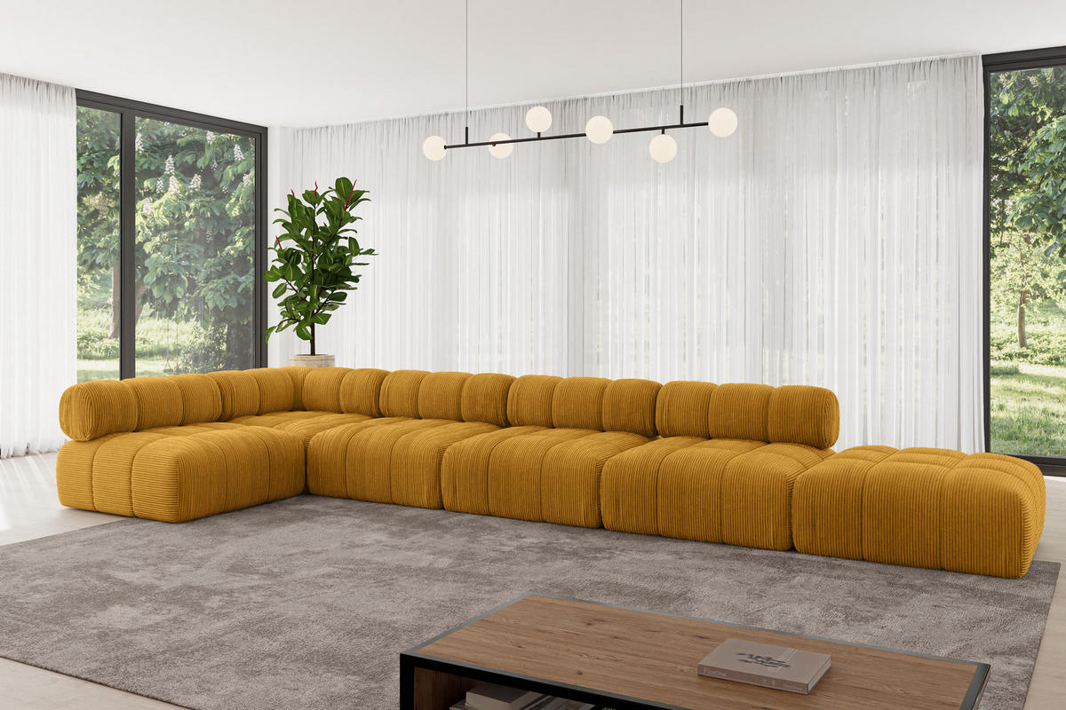 ECKSOFA modulares Sofa Favio-L3 - 475x190x70 cm Senfgelb Cord - Currygelb, Holzwerkstoff/Textil (475/190cm) - ALTDECOR