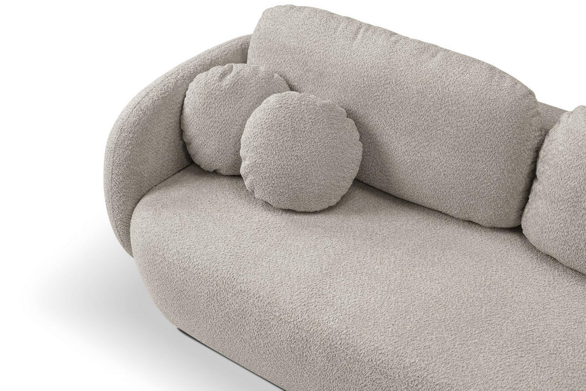 BETTSOFA AMICO Grau Bucle-Stoff mit Schlaffunktion - Grau, Holz (238/86.5/101cm) - MASSENO