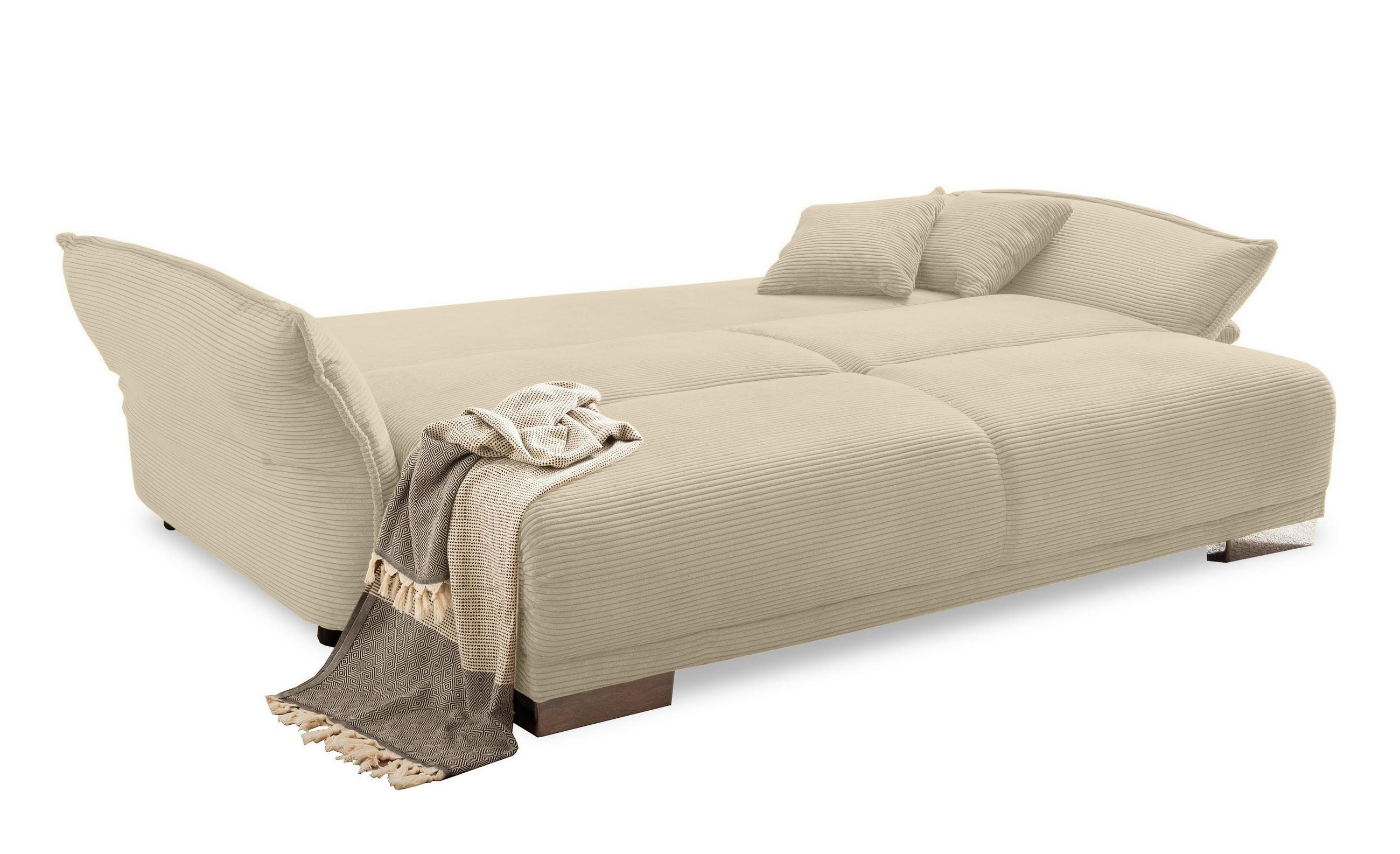 BIG-SOFA mit Schlaffunktion, Bettkasten, Federkern, Armlehnen verstellbar B242/T131/H90 cm, Liegefläche 168x199 cm, Cord Beige Grau / 17215 - Chromfarben/Greige, Kunststoff/Textil (242/90/131cm) - luma-home