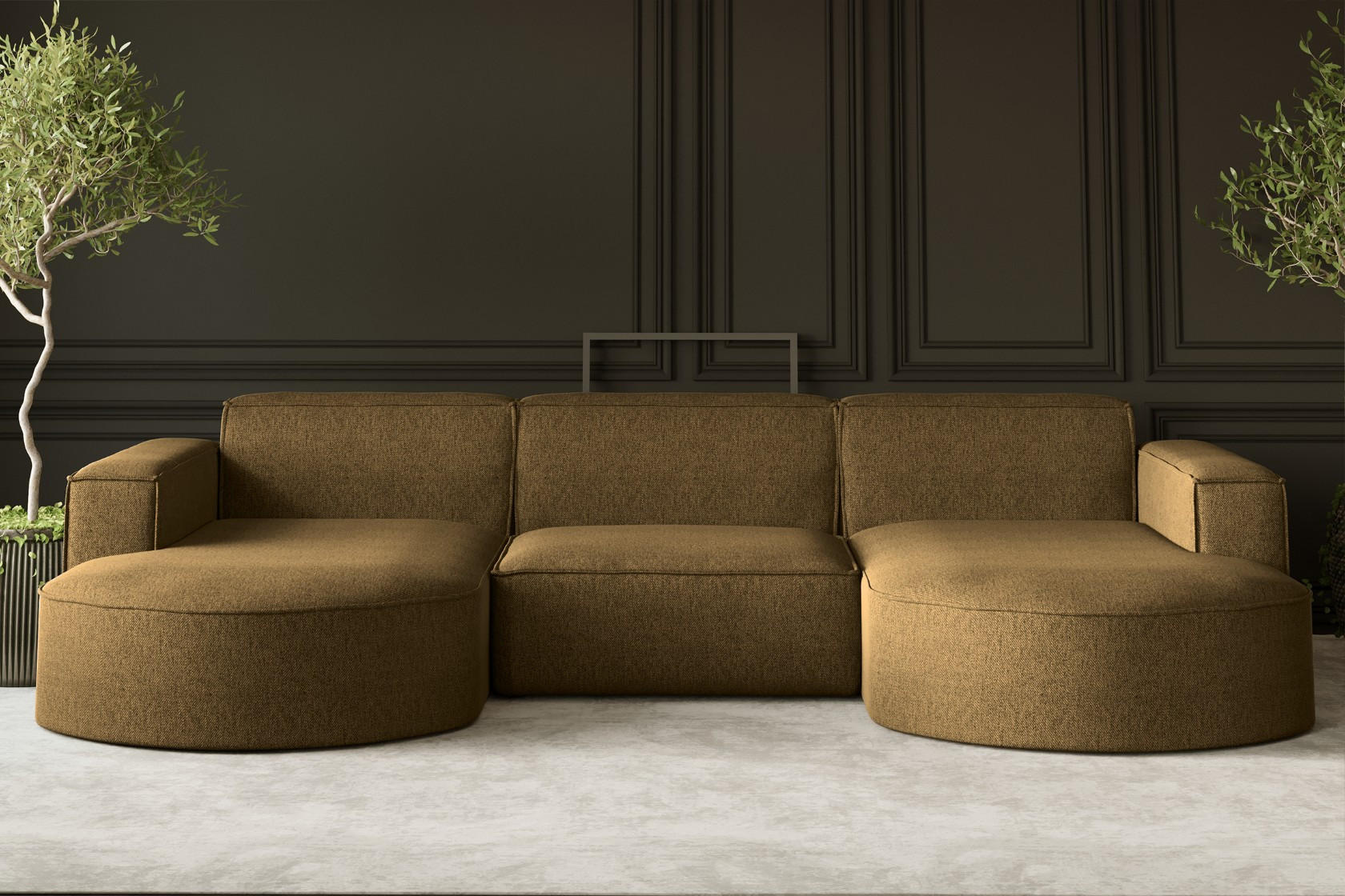 ECKSOFA U-Form MODENA STUDIO Stoff Verita Hellbraun - Hellbraun, Holz (165/299cm) - Kaiser Möbel