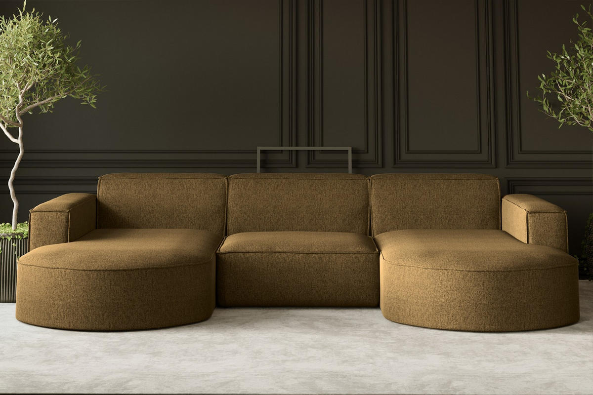 ECKSOFA U-Form MODENA STUDIO Stoff Verita Hellbraun - Hellbraun, Holz (165/299cm) - Kaiser Möbel