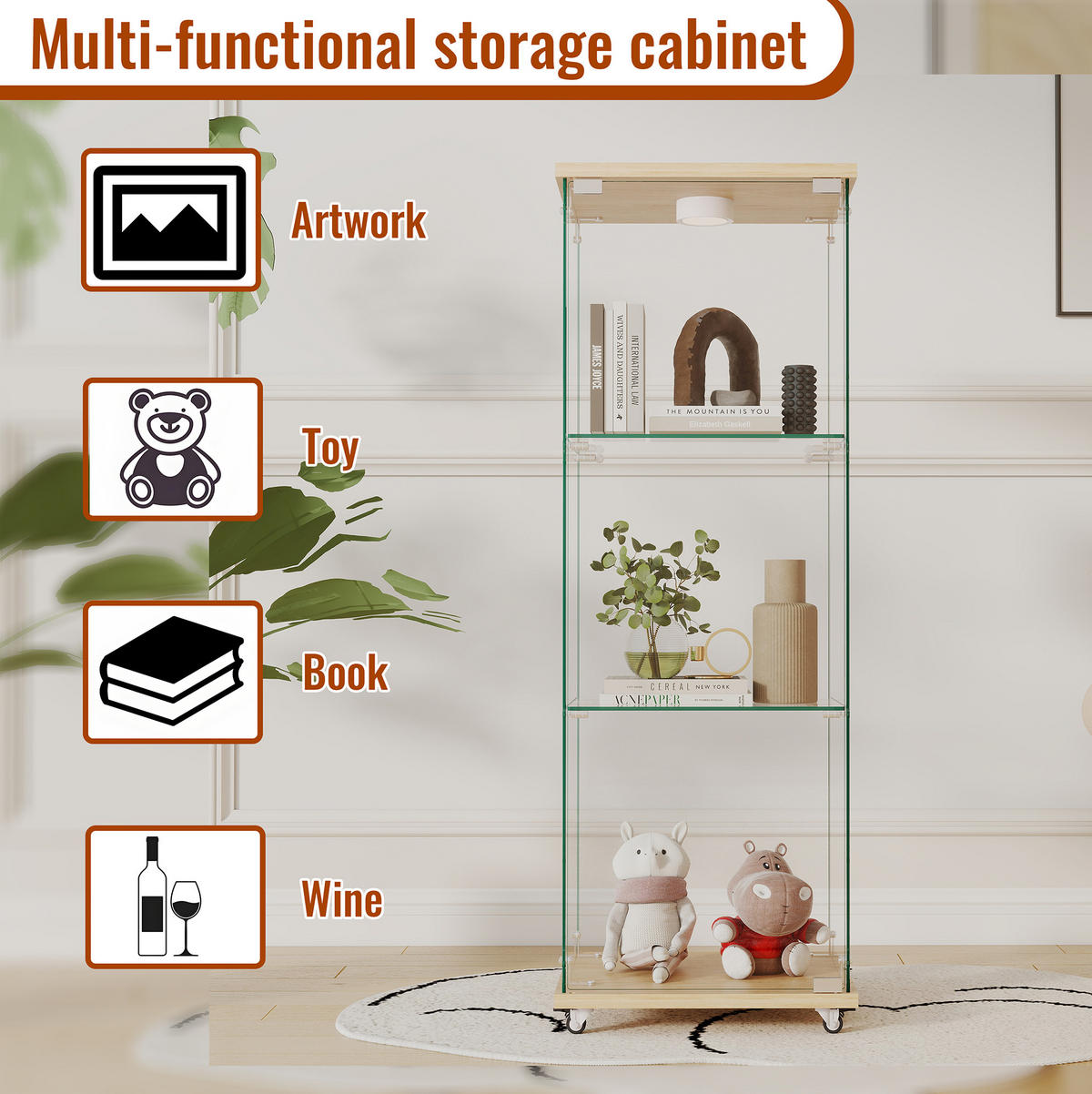 VITRINE 120/42.5/36.5 cm Natur aus MDF und Glas mit LED-Beleuchtung - Naturfarben, Holzwerkstoff (36.5/120/42.5cm) - OKMYHOME