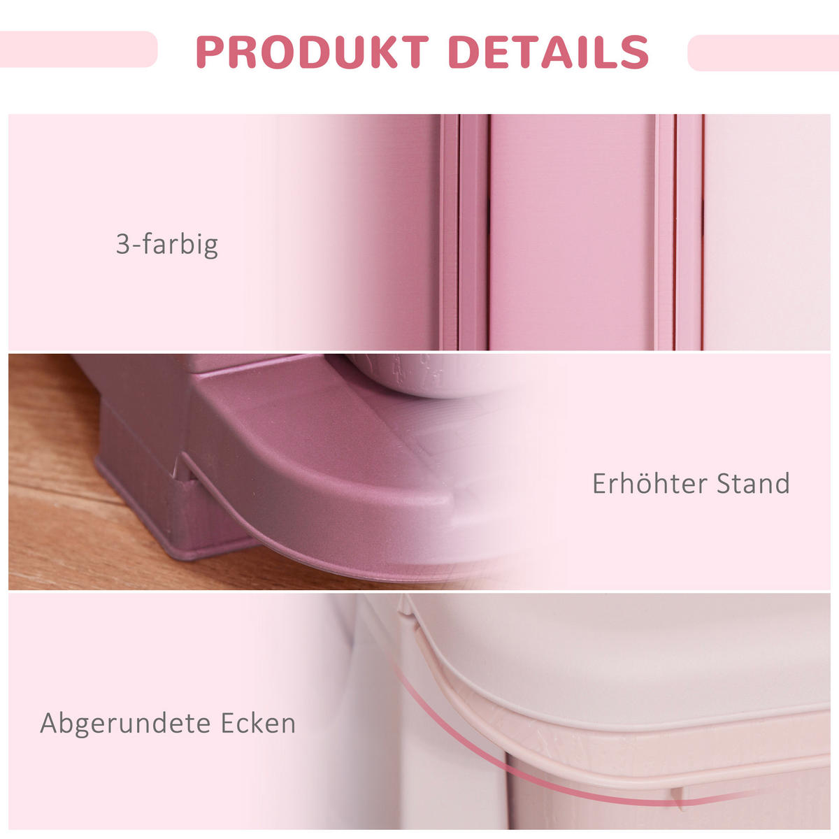 AUFBEWAHRUNGSBOXEN für Kinder, 3 große Schubladen, Kunststoff, Rosa - Rosa, Kunststoff (37/56.5/37cm) - HOMCOM