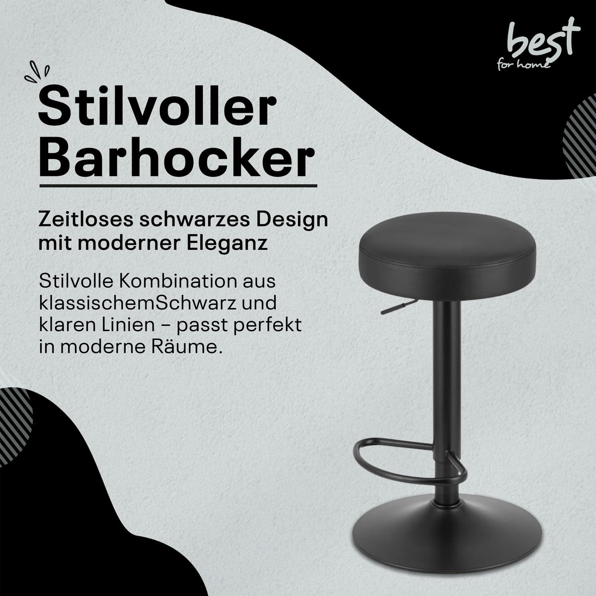 BARHOCKER - Schwarz, Drehbar Und Höhenverstellbar, Rutschfeste Basis, Modernes Design Für Küche Und Wohnzimmer - Schwarz, Textil (38/84/38cm) - Best For Home