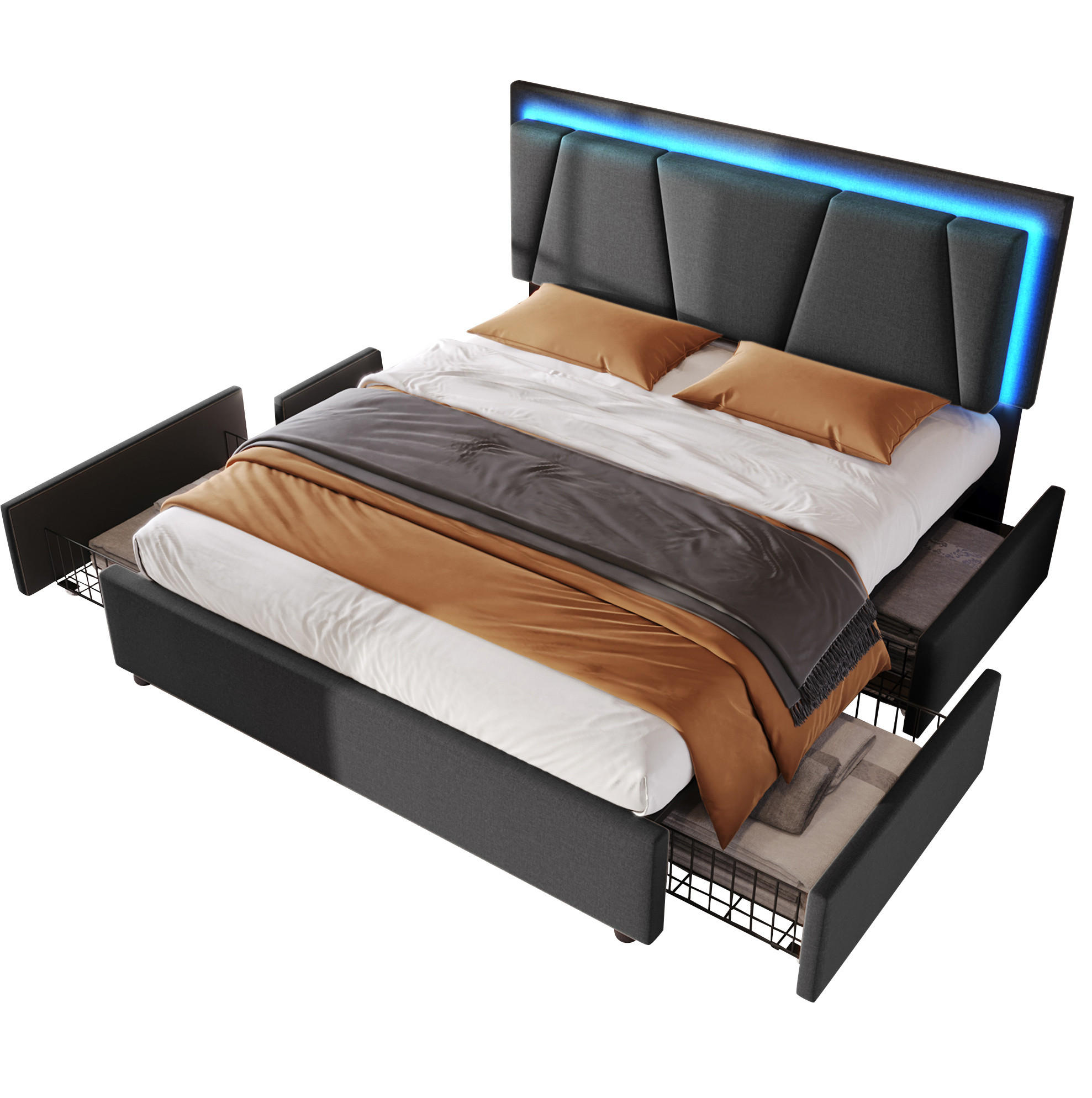 POLSTERBETT 140/200 cm Grau aus Holz mit LED-Beleuchtung - Grau, Holz (140/200cm) - OKMYHOME